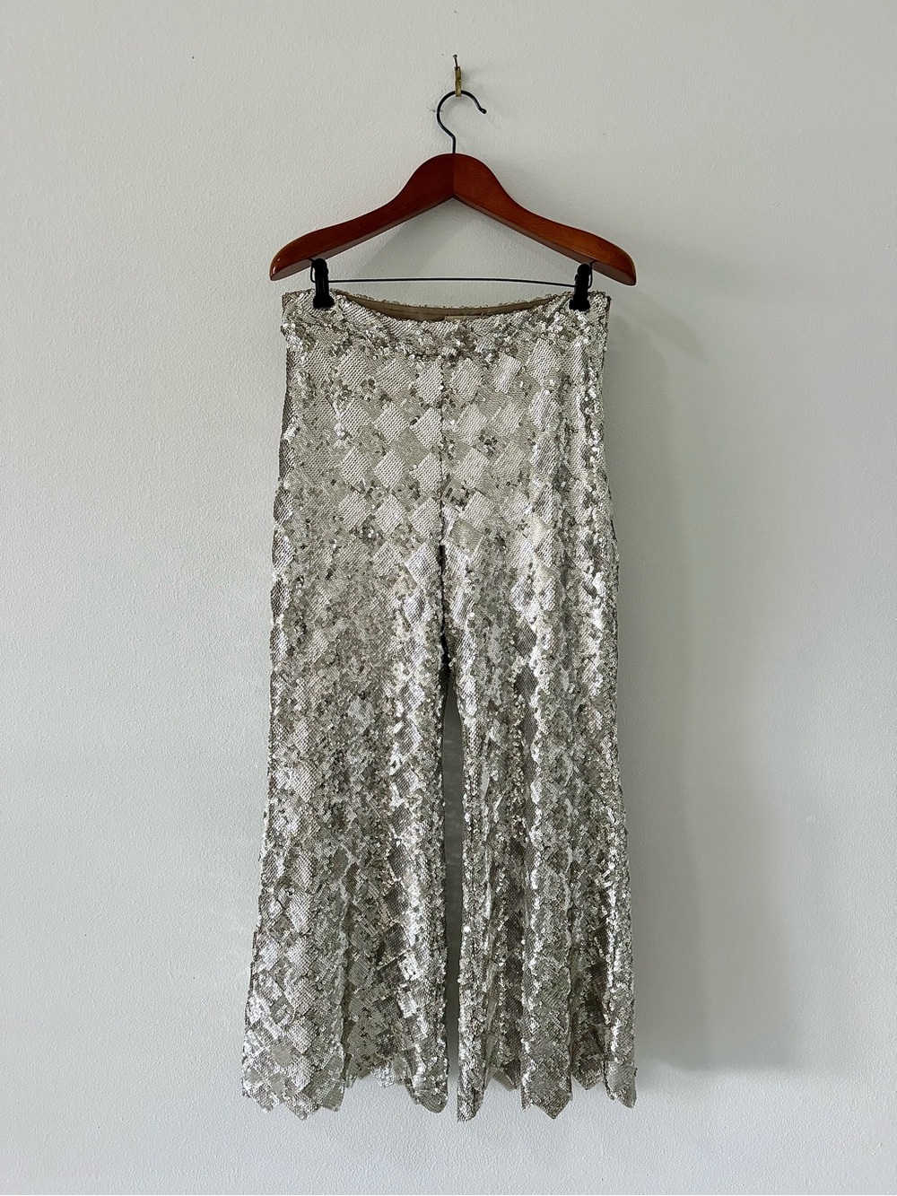 Just Bee Queen Kingston Silver Diamond Sequin Flared Pants Size XL Luxury Party